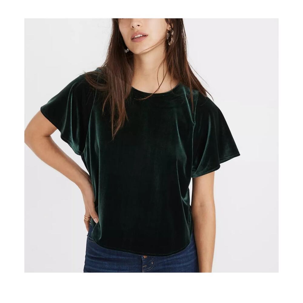 Madwell Velvet Green Flutter Sleeve Loose Fit Blouse Size XL